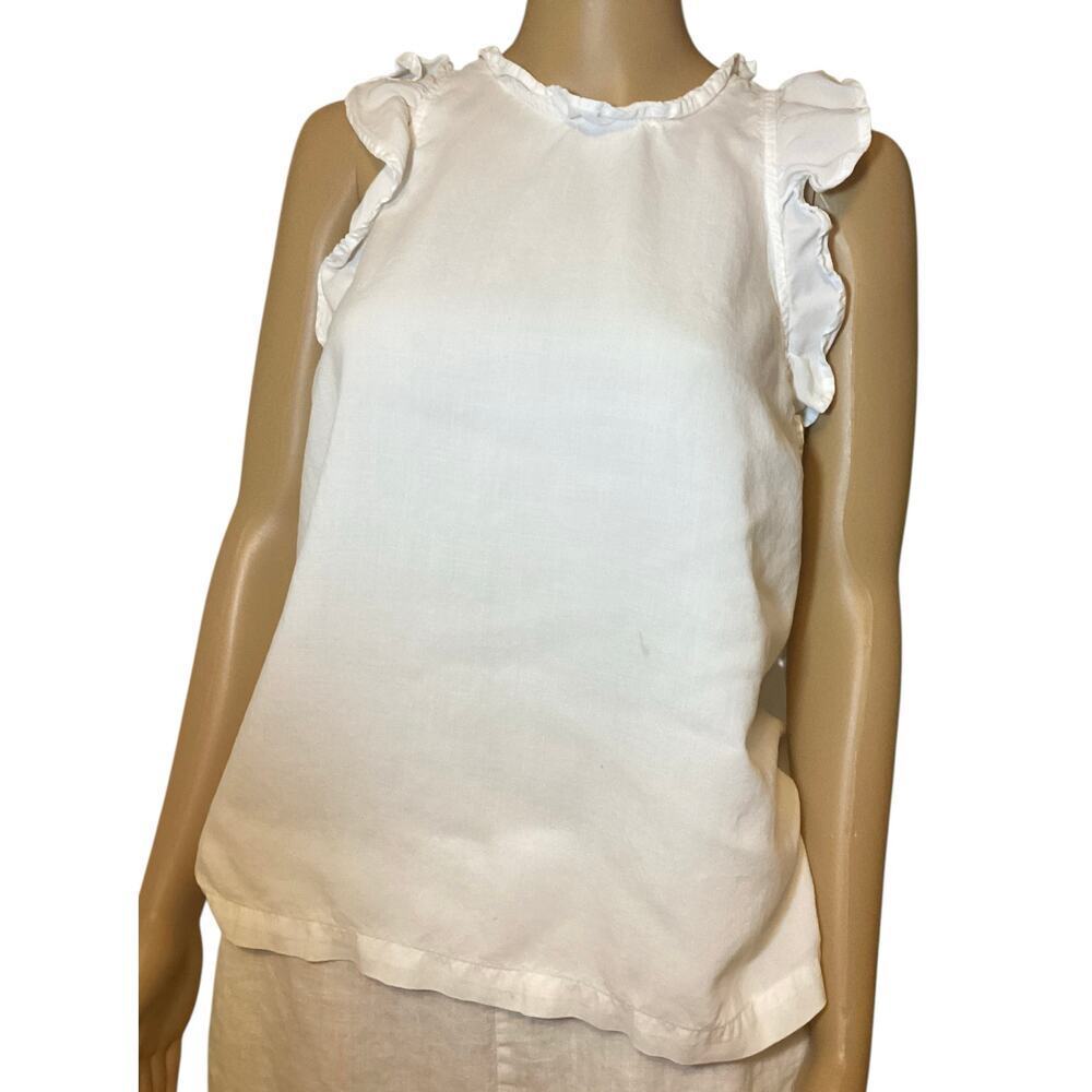 Cloth & Stone Anthropologie White‎ Ruffle Sleeveless High Neck Blouse Top M